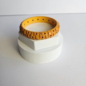 Vintage Carved Butterscotch Bakelite Bangle Bracelet – Tested Authentic – 2.75”